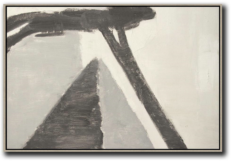 Lounge Room Decor,Oversized Horizontal Contemporary Art,Acrylic Painting On Canvas,Grey,Black,White.etc